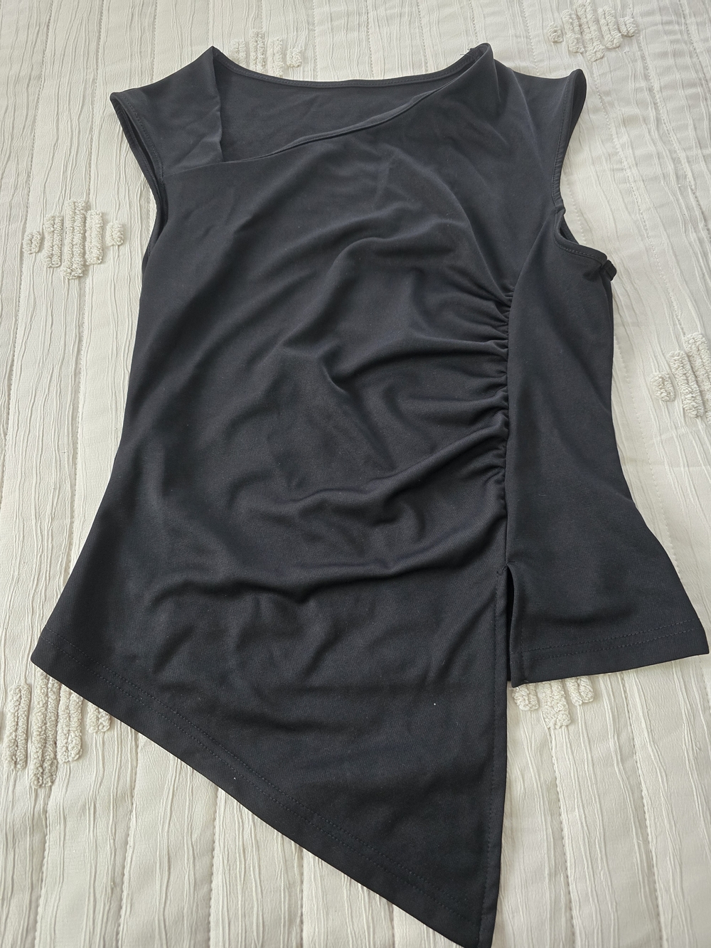 Amazon Black Asymmetric Ruched Sleeveless Top